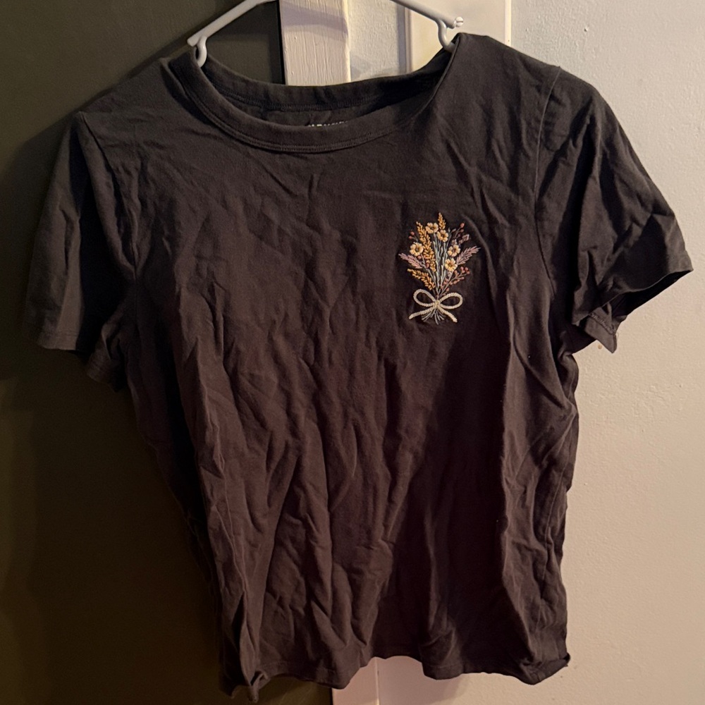 Old Navy Black Tee with Floral Embroidery